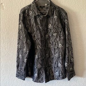 Elegant Black and Gray Dress Shirt with Abstract Floral Design